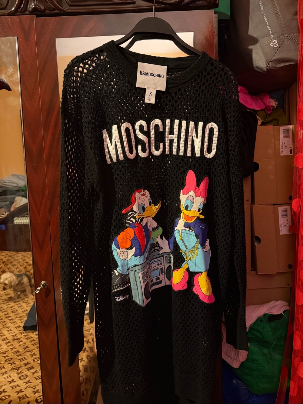 Moschino Black Mesh Shirt/Sweater with Donald & Daisy Graphics
